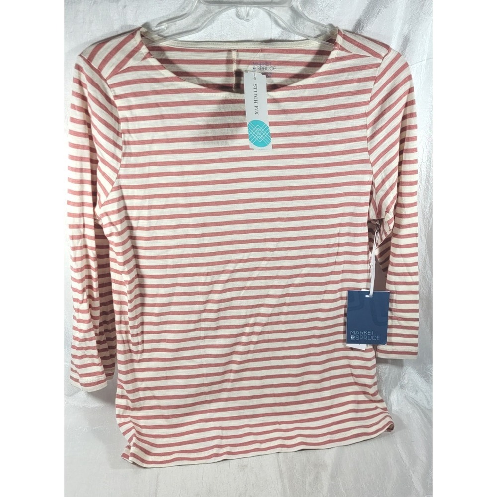 Stitch Fix Market & Spruce Lara 3/4 Sleeve Slub Tee - Pink Stripe - Size Small